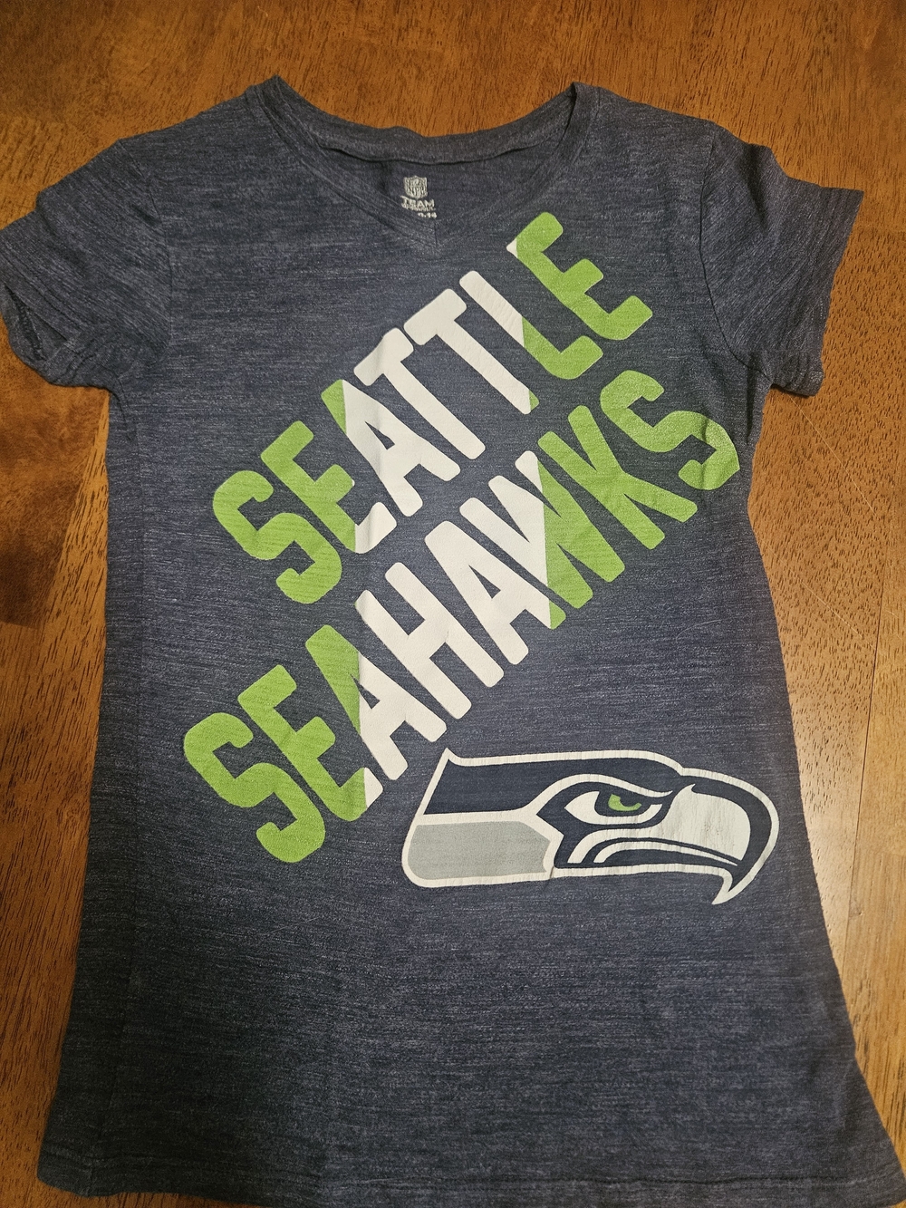 Team Apparel Navy Blue T-Shirt with Green and White Seattle Seahawks Graphics